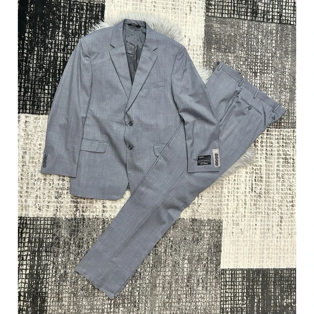 Jos. A Bank 2 Piece Suit Executive Collection Tailored Fit 100% Wool Grey $475 *
